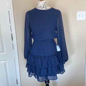 Ruffled sheer long sleeved dress